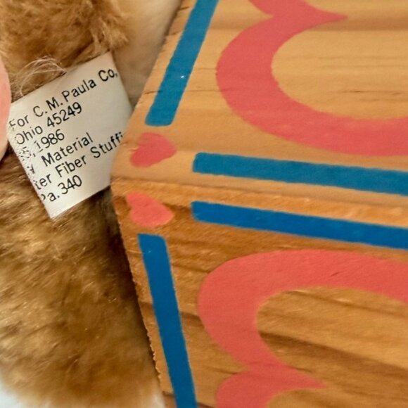 Bear On A Block by Paula I Love You Poem Plush Wood VTG 80s Kid Nostalgic Decor - Picture 8 of 12